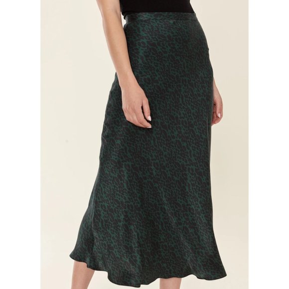 Bec & Bridge Green Cheetah Animale Fever Silk Bias Skirt - AU 6 / US 2 / XXS - Picture 1 of 14